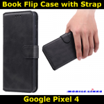 Book Flip Case with Strap For Google Pixel 4 G020M Slim Fit Look